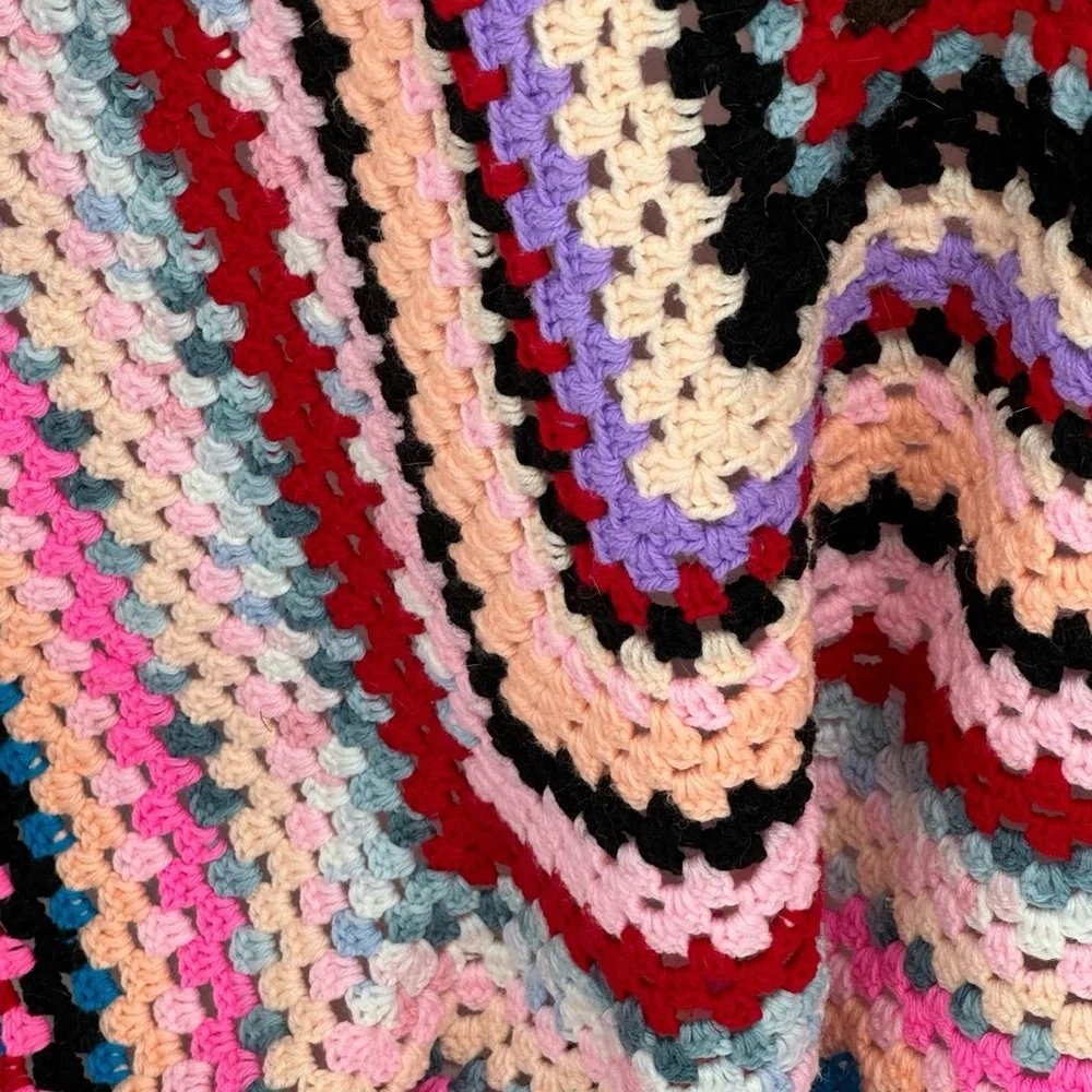 *Beautiful Hand Made Multicolored Crocheted Blanket measuring 70” x 67”.